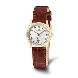 Ladies Brown Leather Band Round Watch by Charles Hubert